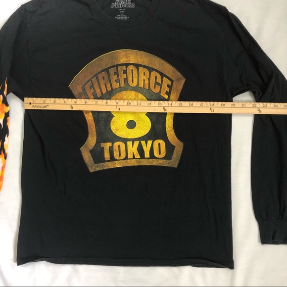 Fire Force anime black long sleeve shirt with flames down one arm size large - Picture 6 of 9